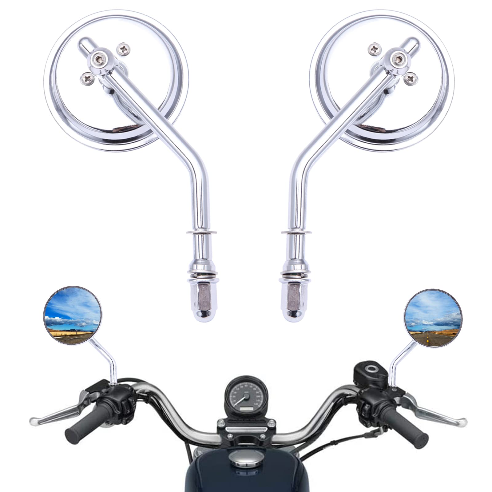Chrome Rear View Mirrors for Harley Davidson Street Glide, Road King & Sportster 883 (1986-2020) - Durable Motorcycle Side Mirrors for Enhanced Safety & Style on Road Trips