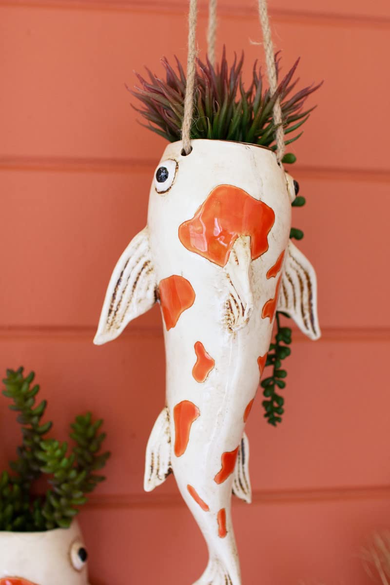 Kalalou CDV2165 13-inch Ceramic Koi Fish Hanging Planter - Perfect for Indoor/Outdoor Garden Decor, Patio, Balcony & Home Décor