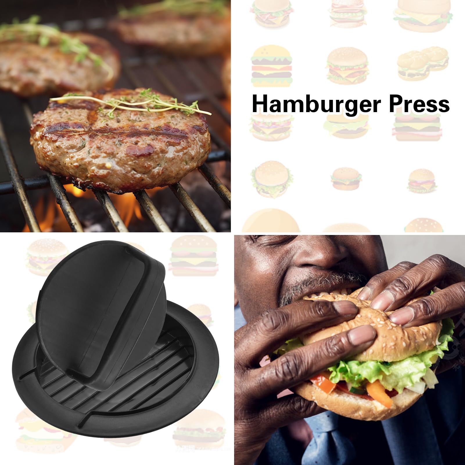 Non-Stick Hamburger Patty Press Maker - Round Stuffed Burger Press Mold for Grilling, BBQ & Homemade Beef, Sausage & Veggie Burgers - Perfect Kitchen Gadget for Backyard Cookouts & Camping (1 Pack, Black)