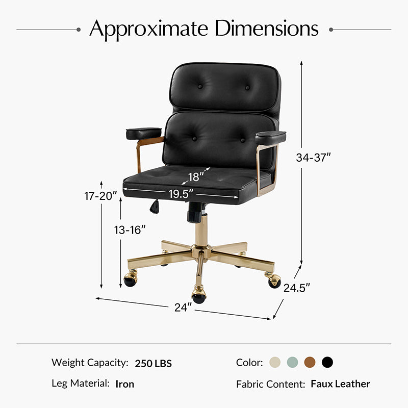 Denise Upholstered Swivel Office Chair - Ergonomic Executive Desk Chair with Adjustable Height & Lumbar Support - Perfect for Home Office, Gaming & Conference Rooms