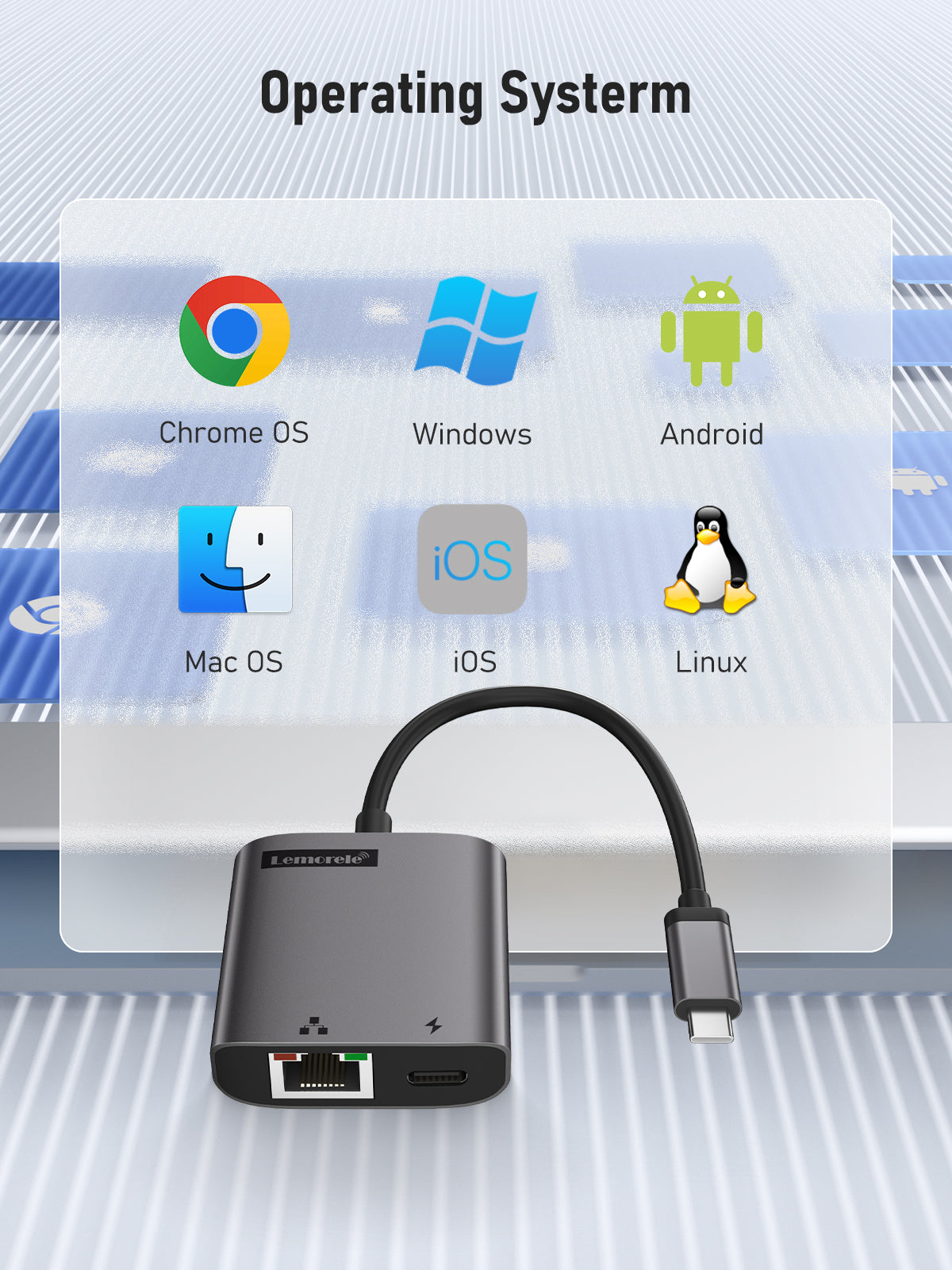 LEMORELE™ TC35L USB C to RJ45 Ethernet Adapter - High-Speed Gigabit LAN Converter for MacBook, iPad Pro, Surface Laptop & More - Perfect for Office, Gaming & Remote Work