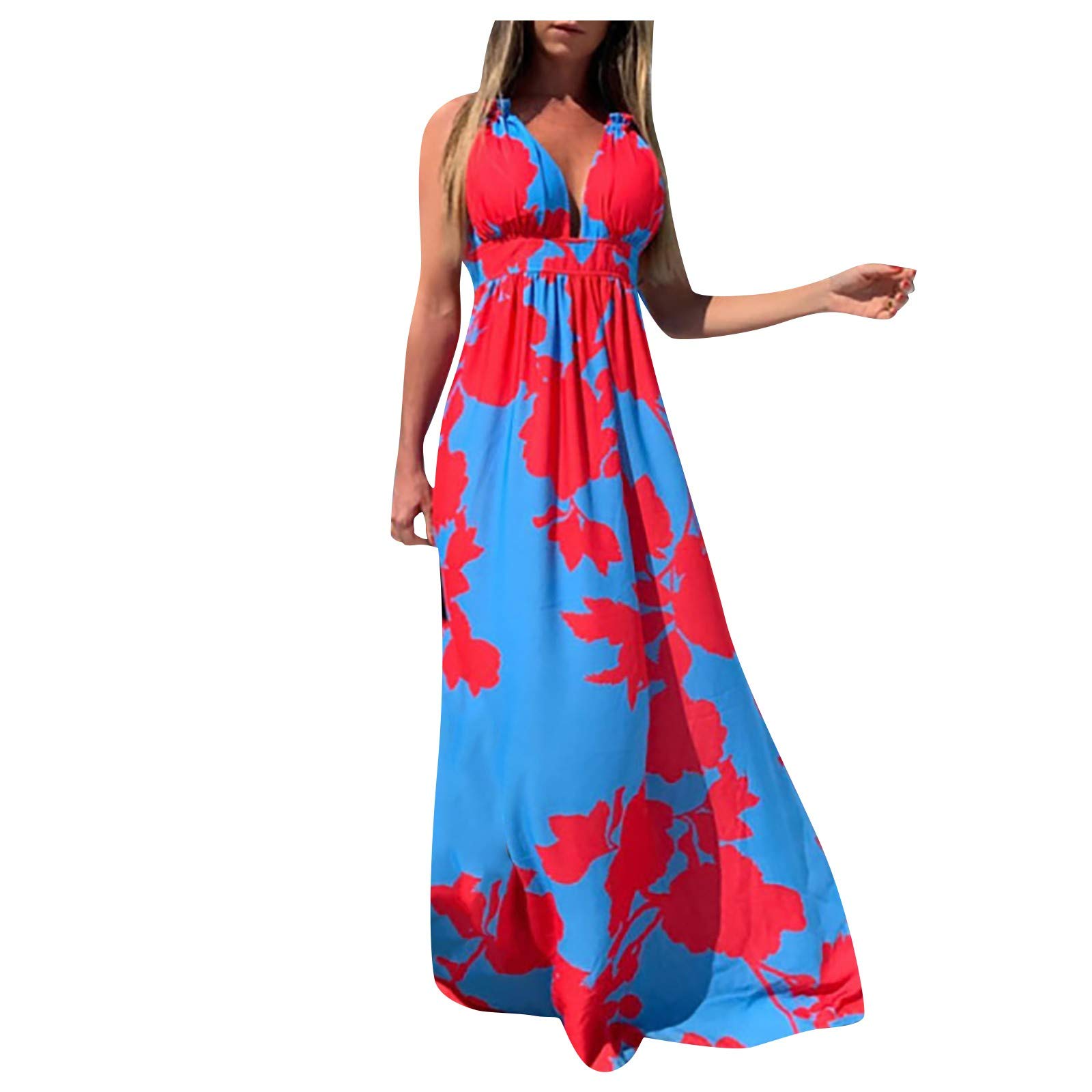 **Women's Maternity Maxi Dress - Summer Halter V-Neck Bohemian Print Pregnancy Dress for Beach, Vacation & Casual Wear**
