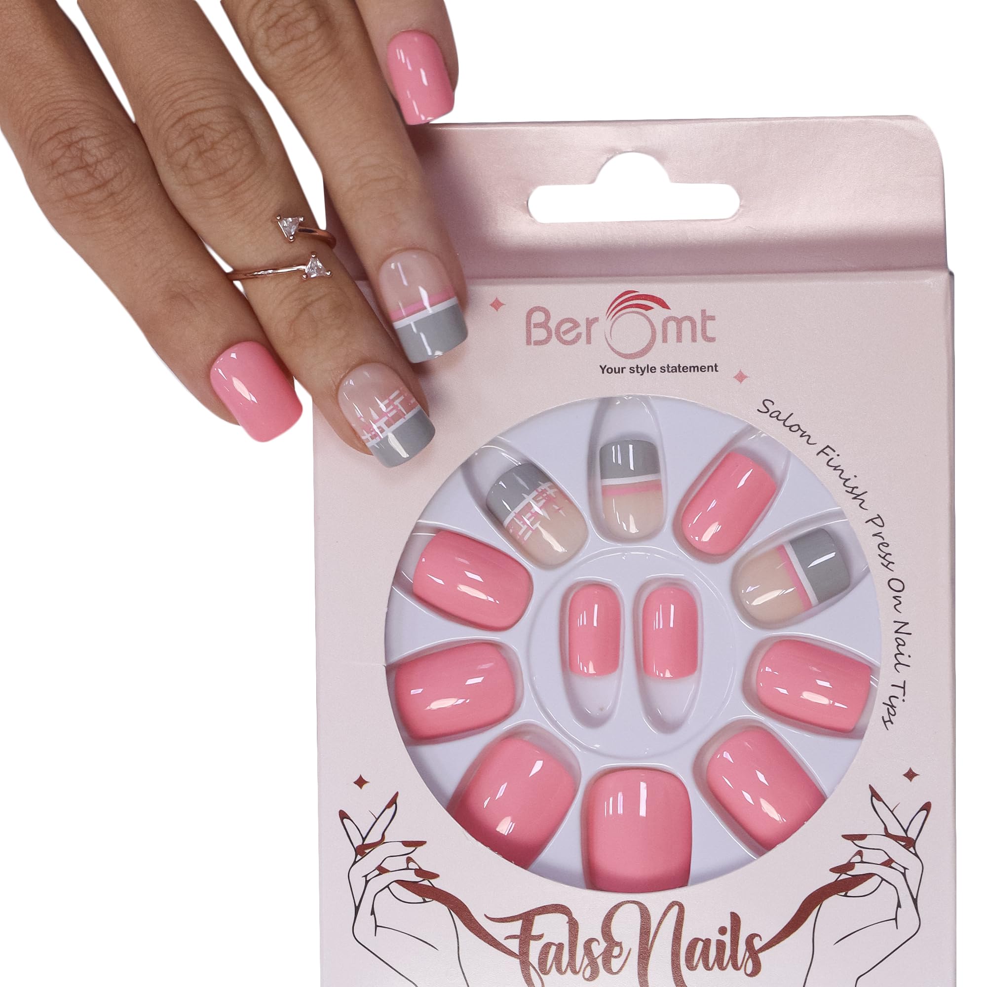 12 Pcs Printed False Nails Kit for Women - Cute Multicolor Artificial Nails with Nail Glue & Stickers | Perfect for Parties, Weddings, and Everyday Nail Art Designs (BFN531CN)