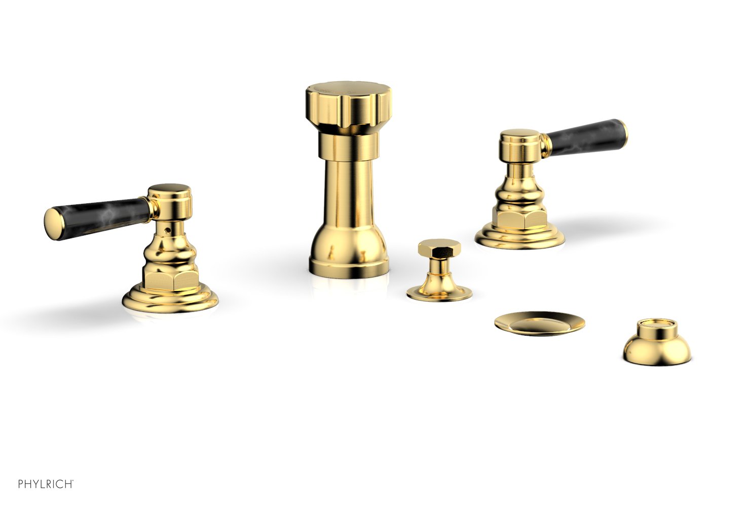 Premium HEX TRADITIONAL Four-Hole Bidet Faucet Set with Black Marble Lever Handles - 500 62 - Perfect for Modern Bathroom Renovations & Luxury Home Upgrades