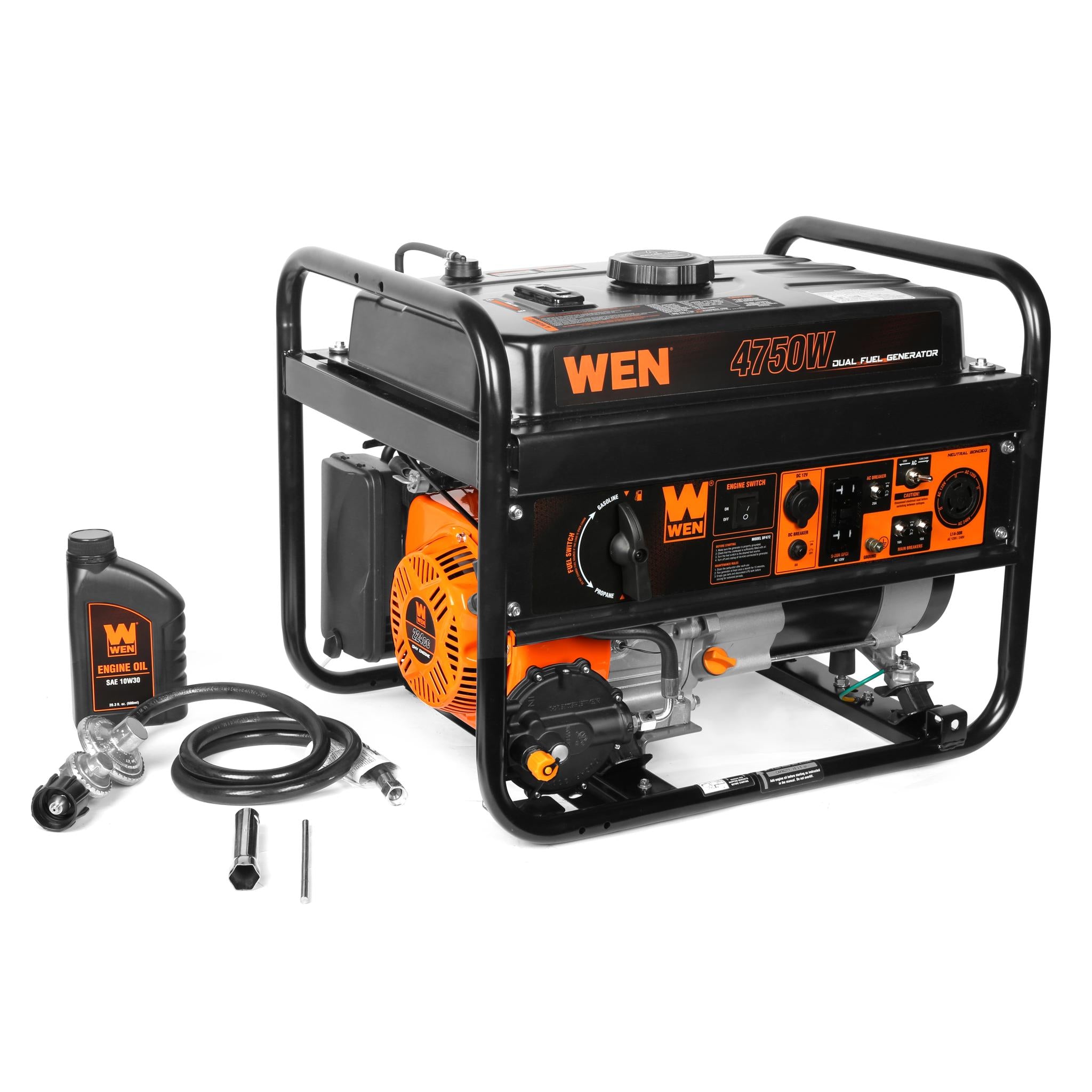 WEN DF472 4750W Dual Fuel Portable Generator 120V/240V for Camping, Home Backup & Outdoor Power - Gas & Propane Compatible