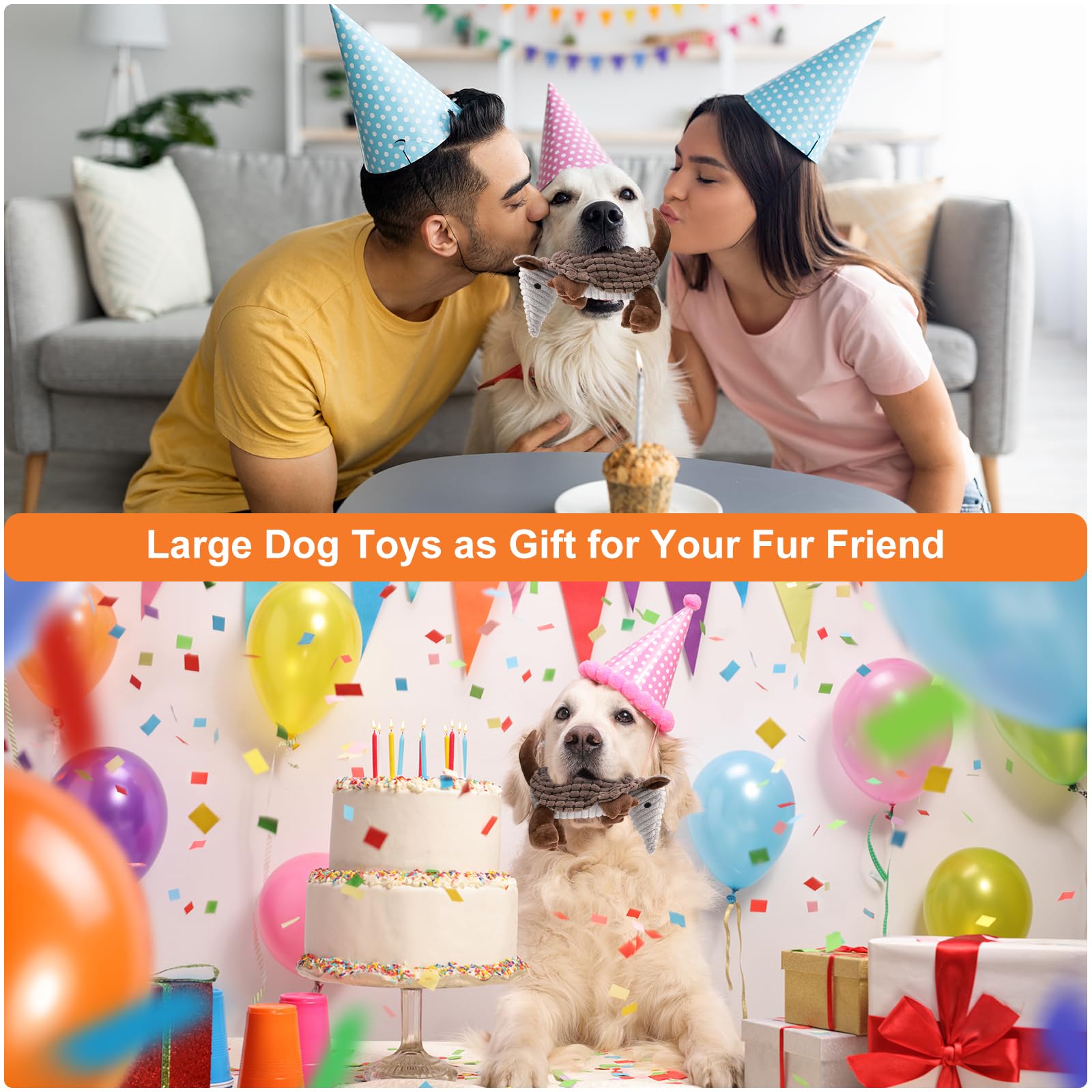 12 Inch Squeaky Plush Dog Toys for Small Medium Large Dogs - Armadillo Stuffed Chew Toy for Puppies & All Breeds | Promotes Clean Teeth & Dental Health | Perfect for Playtime, Training & Teething Relief (Brown)
