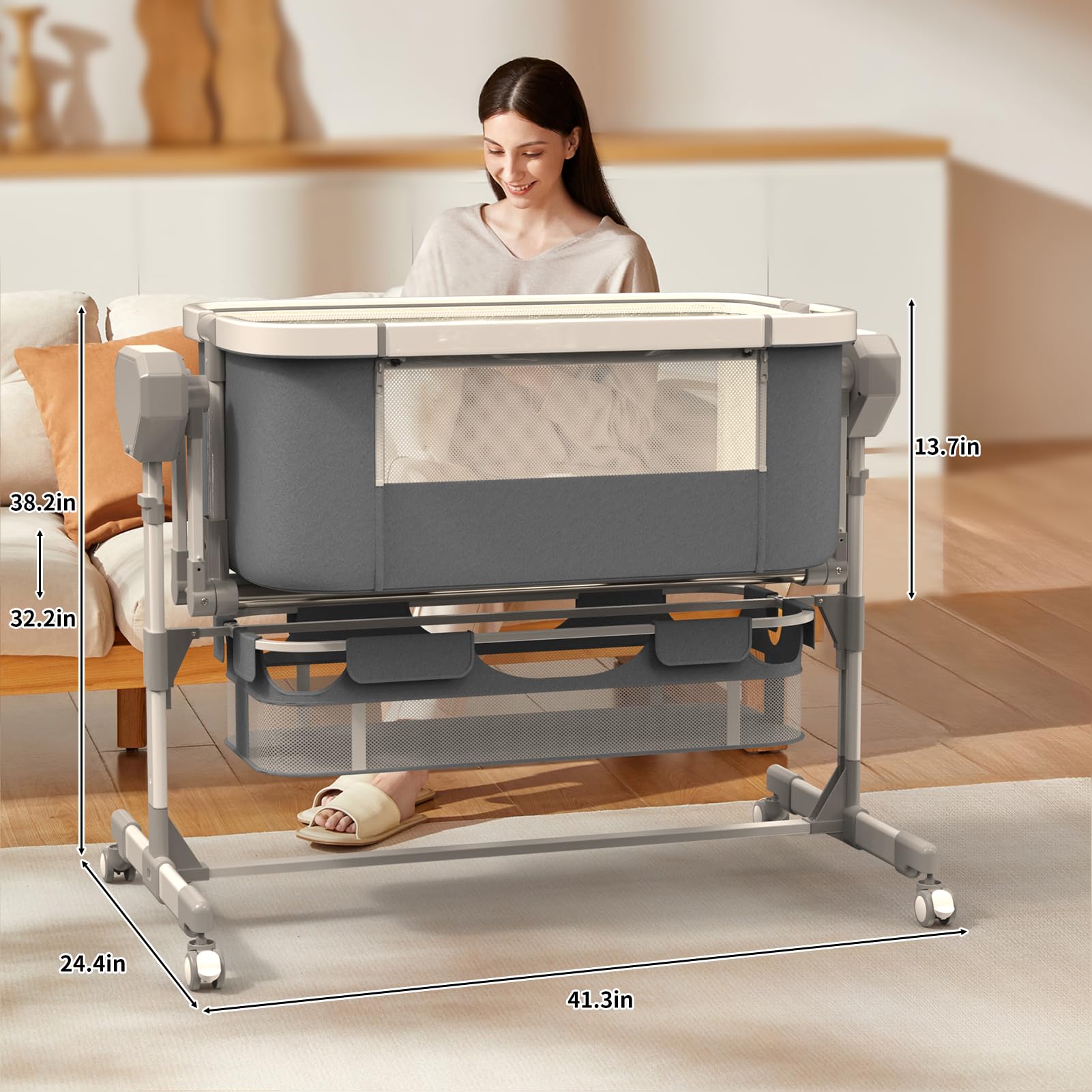 Electric Rocking Bassinet for Baby with Bluetooth & Wheels - 6 Height Adjustable, 5-Speed Swing Smart Crib for Newborns | Bedside Sleeper for Nursery, Daytime Napping & Nighttime Soothing