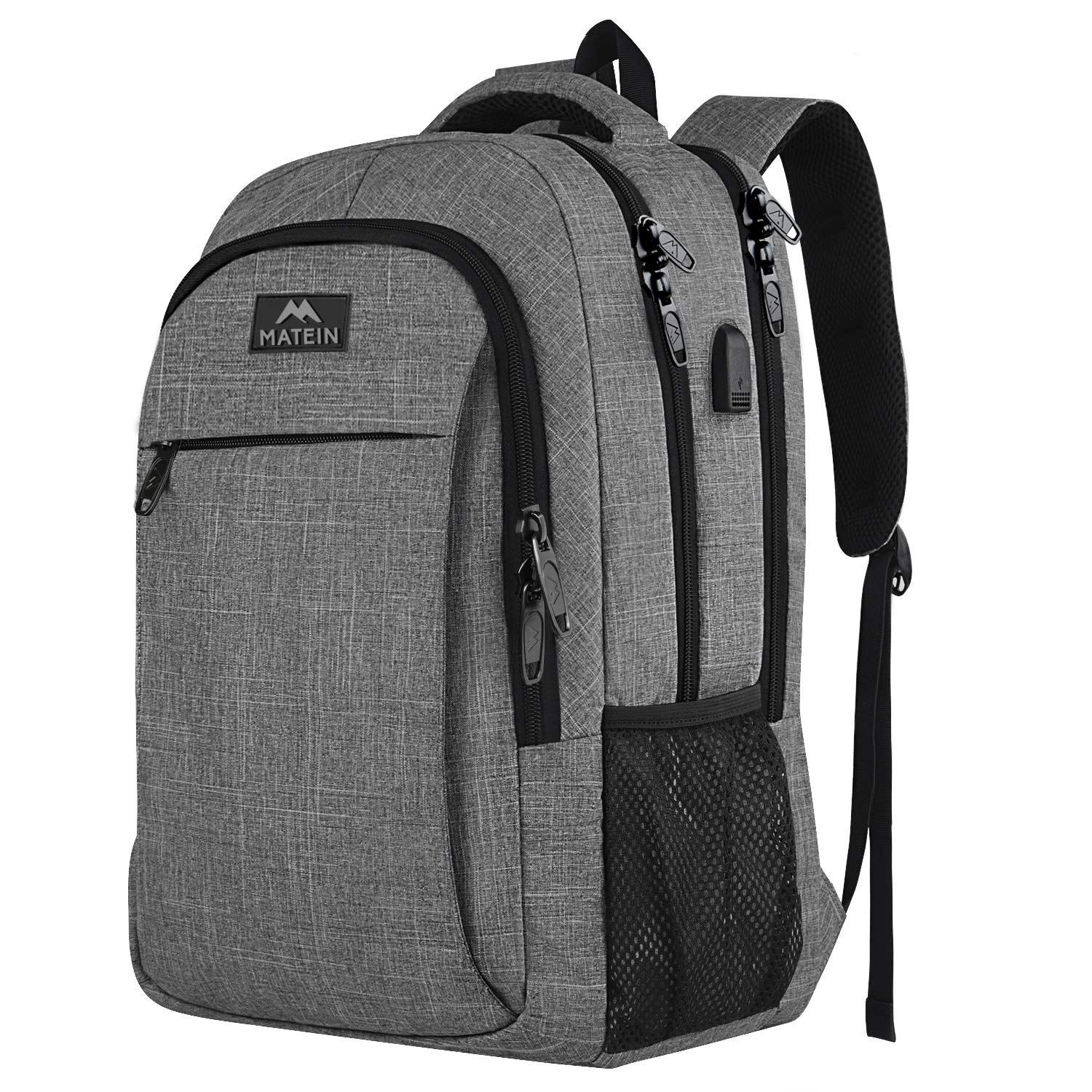 MATEIN 15.6 Inch Lightweight Travel Laptop Backpack with USB Charging Port - Anti-Theft Water Resistant Business Backpack for Men & Women - Perfect for Work, School, Commuting & Air Travel - Grey