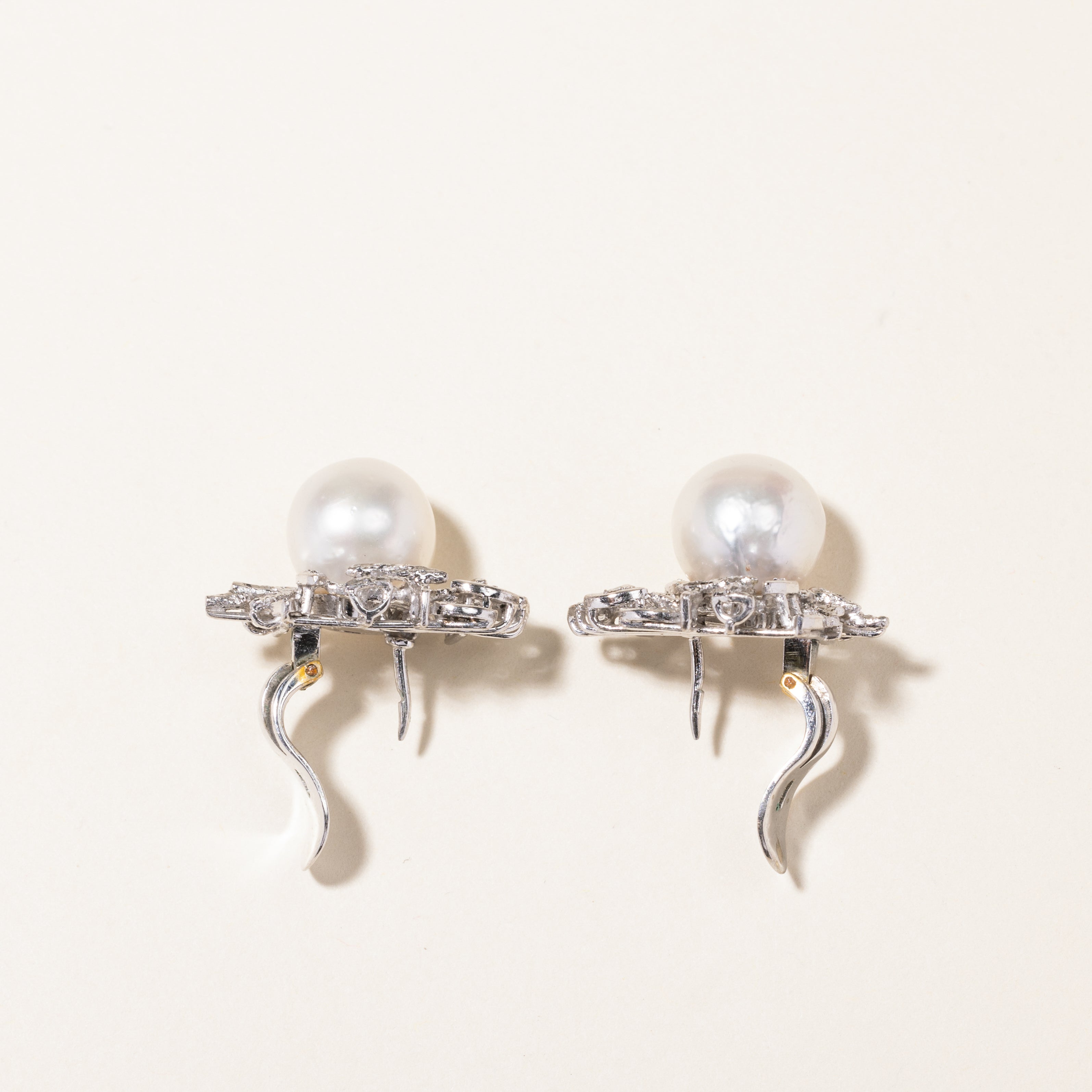 11.00mm Pearl & Diamond Stud Earrings | 0.06ctw White Gold Earrings for Women | Perfect for Weddings, Parties & Everyday Elegance