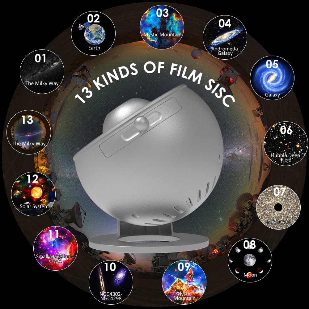 Elec3 Ultra Clear Star Projector with 12 Replaceable Galaxy Discs, 360° Rotation Night Light for Kids - Perfect for Bedroom, Nursery, Valentine's & Birthday Gifts (Silver)