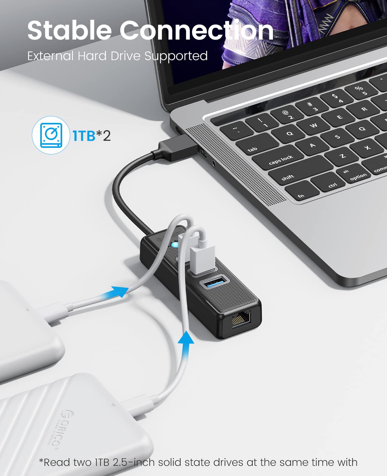 ORICO USB C to Ethernet Adapter - 4-in-1 USB C Hub with Gigabit RJ45 Port, 0.5ft Cable | Compatible with MacBook Pro/Air, iPad Pro, Chromebook, Windows Laptops | Fast Wired Networking for Home Office, Online Gaming & Video Conferencing