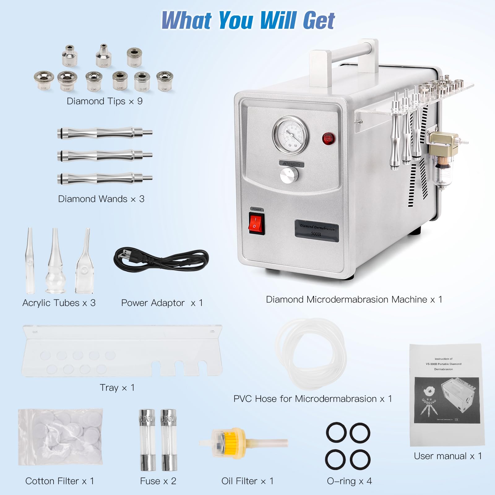 Professional Diamond Dermabrasion Machine for Face - Microdermabrasion Skin Care Device with 400 Cotton Filters & Adjustable Suction (0-68cmHg) - Perfect for At-Home Spa, Acne Treatment & Anti-Aging Skincare Routine