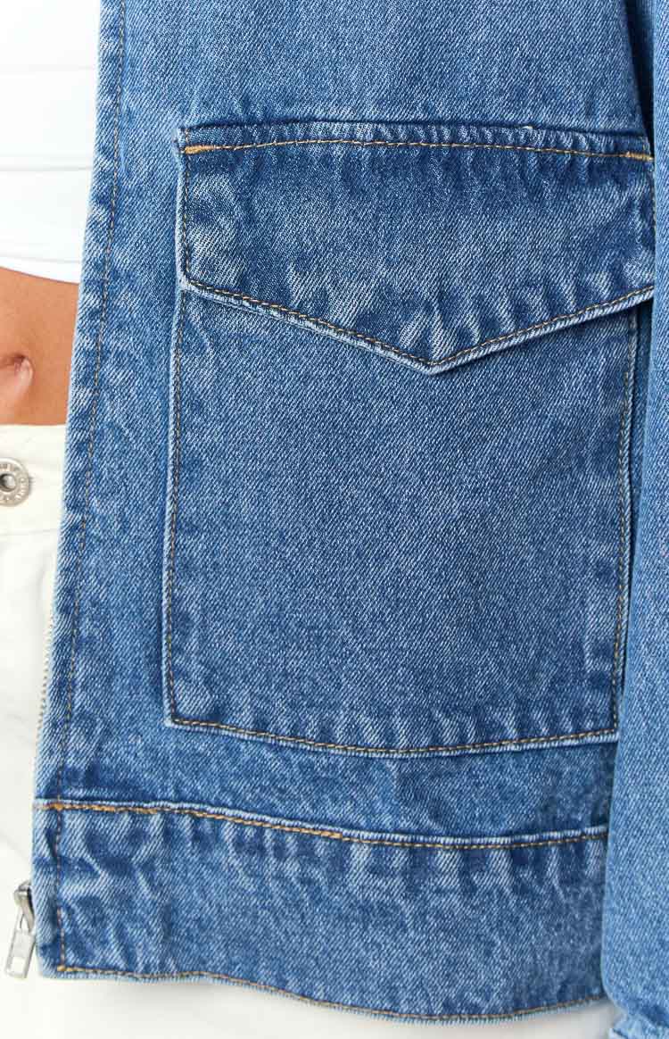 Abigail Mid Wash Denim Bomber Jacket for Women - Vintage Style Denim Jacket with Front Pockets - Perfect for Casual Outfits, Streetwear & Fall Layering