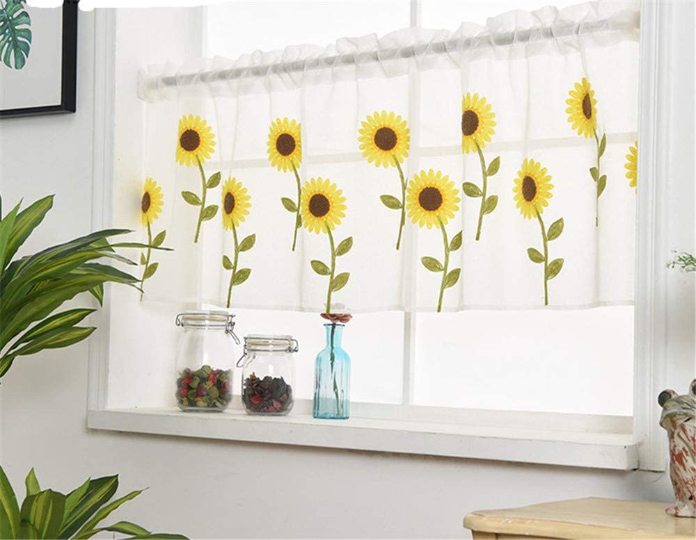 Sunflower Embroidered Voile Sheer Valance Curtain - 39