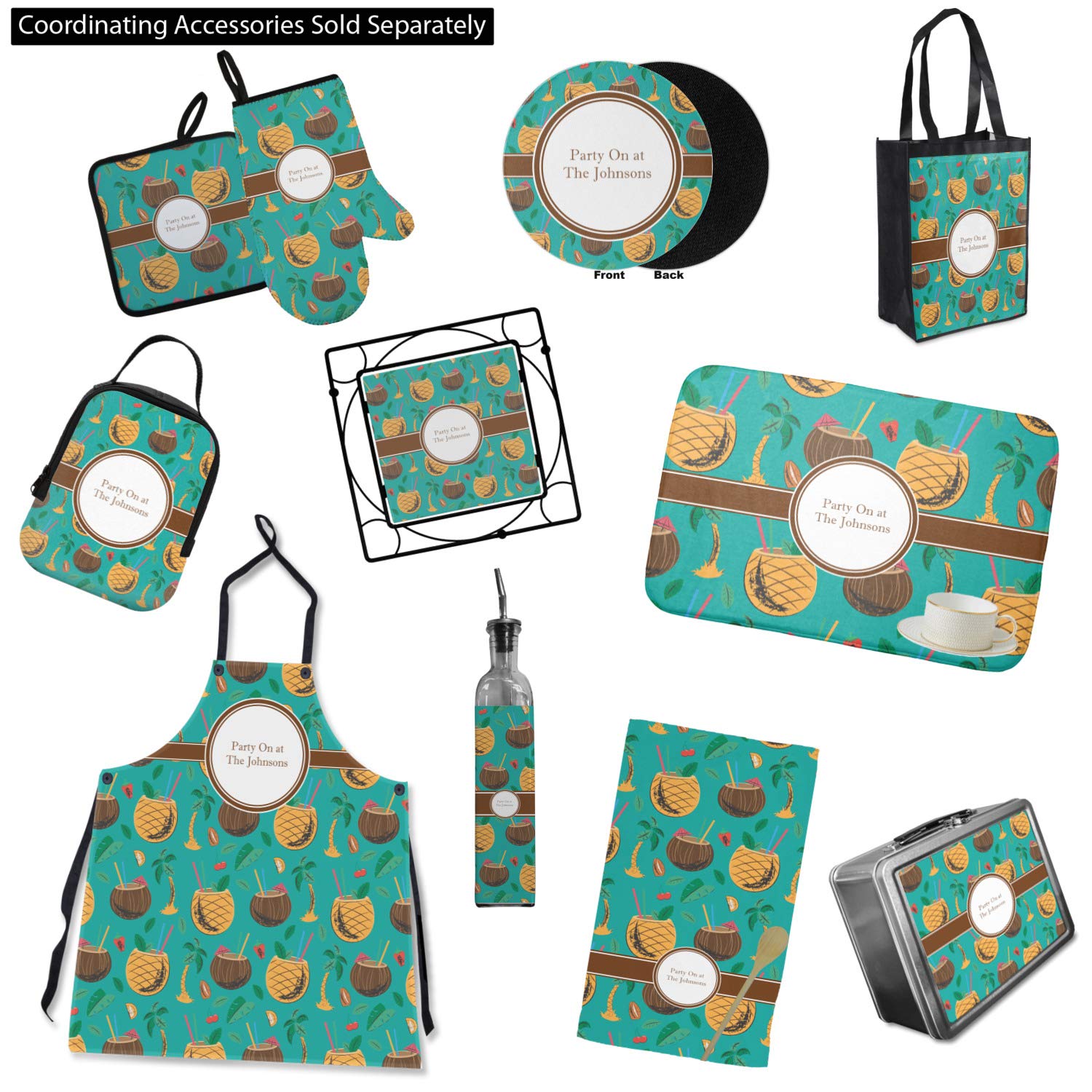 Personalized Coconut Drink Oven Mitt & Pot Holder Set with Custom Name or Text - Perfect for Kitchen, BBQ, and Housewarming Gifts