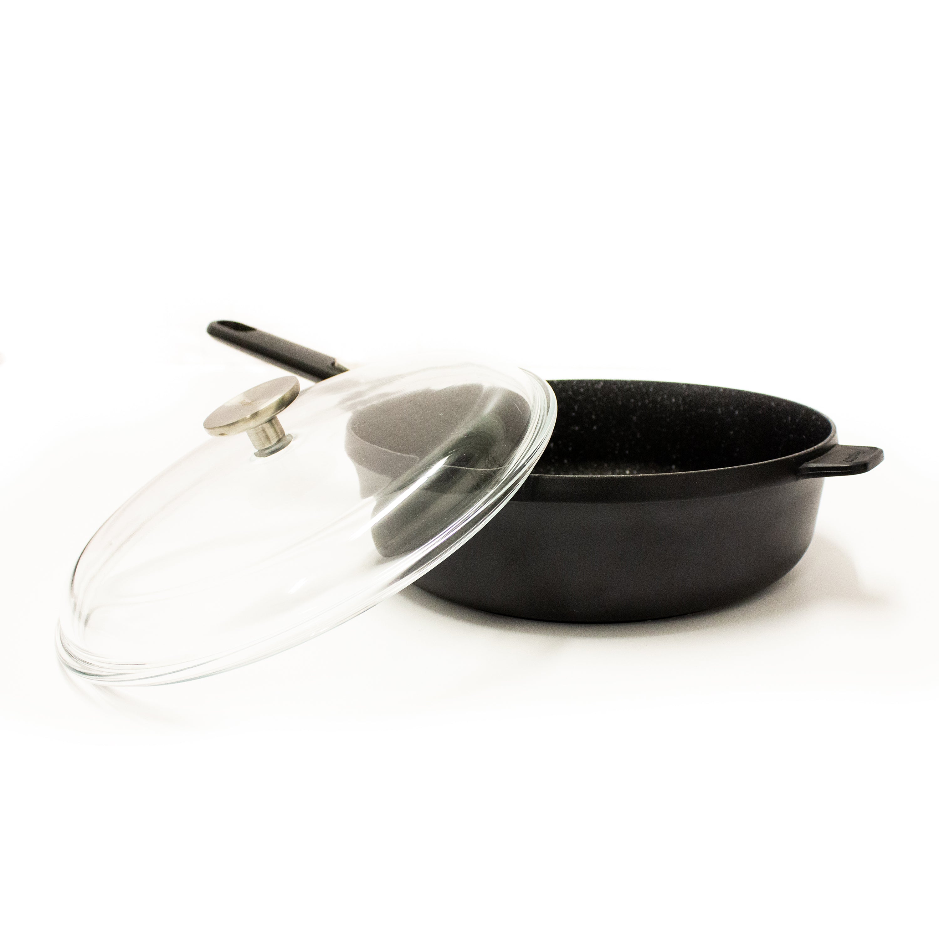 BergHOFF GEM 11 Non-Stick Saute Pan 4.6Qt with Detachable Handle & Glass Lid - Black Ceramic Cookware for Sauteing, Frying & Stir-Frying - Perfect for Gas, Electric & Induction Stovetops