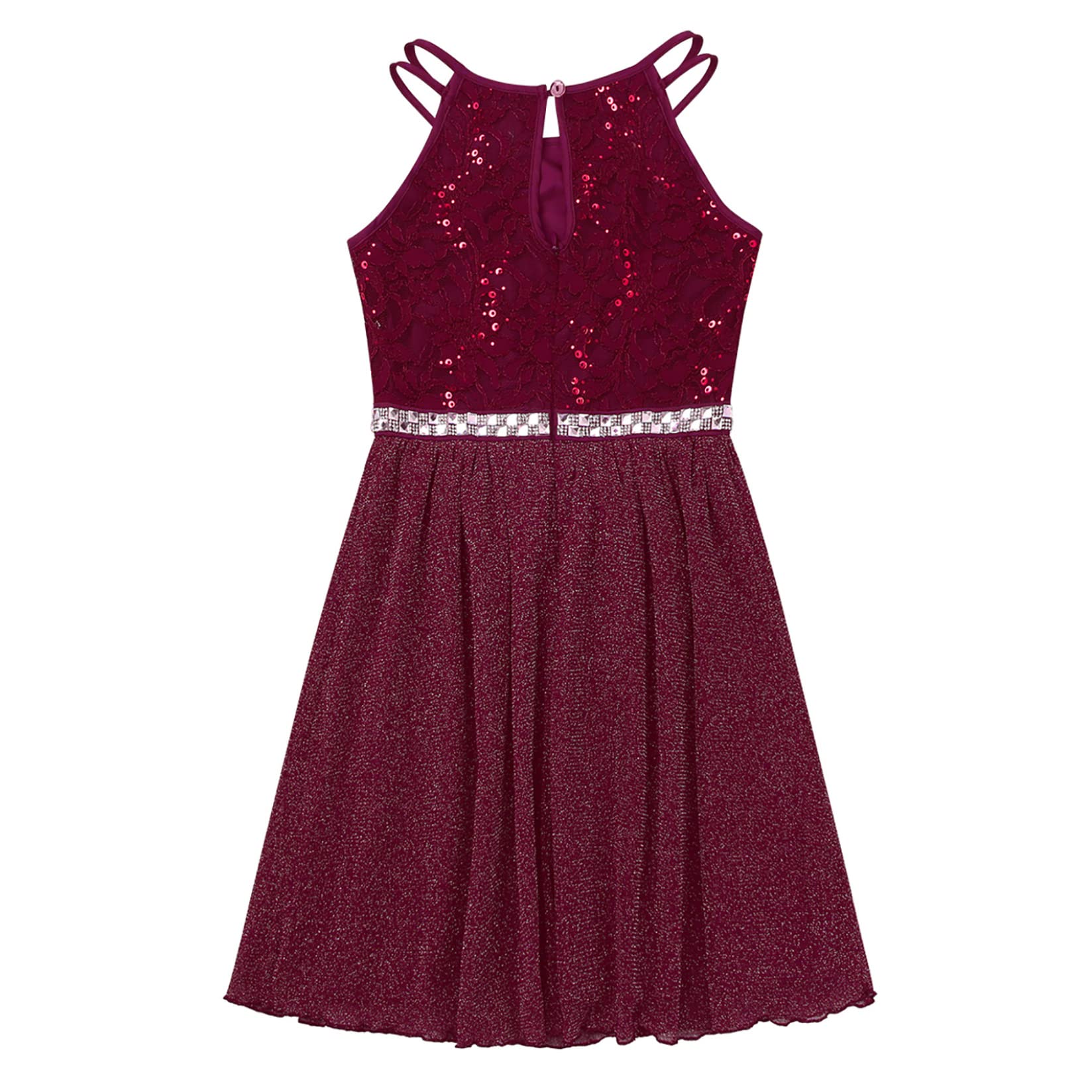 Sparkly Girls Halter Sequins Lace Chiffon Flower Dress for Junior Wedding, Bridesmaid & Prom Party | Elegant Formal Occasion Wear for Teens & Young Adults | Perfect for Special Events, Dances & Celebrations