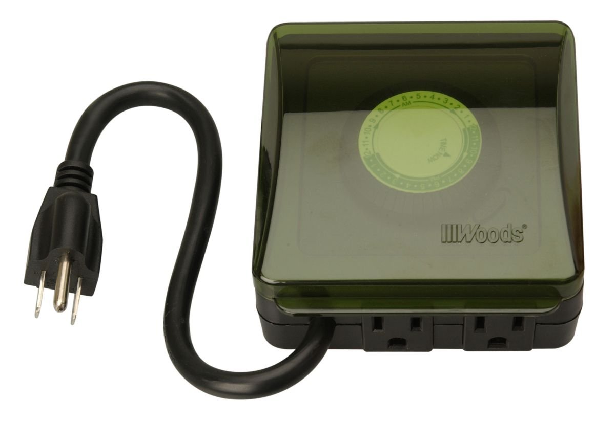 Woods 50012WD 24-Hour Heavy Duty Outdoor Mechanical Plug-In Timer with 2 Grounded Outlets - Perfect for Landscape Lighting, Holiday Decorations & Pool Pumps