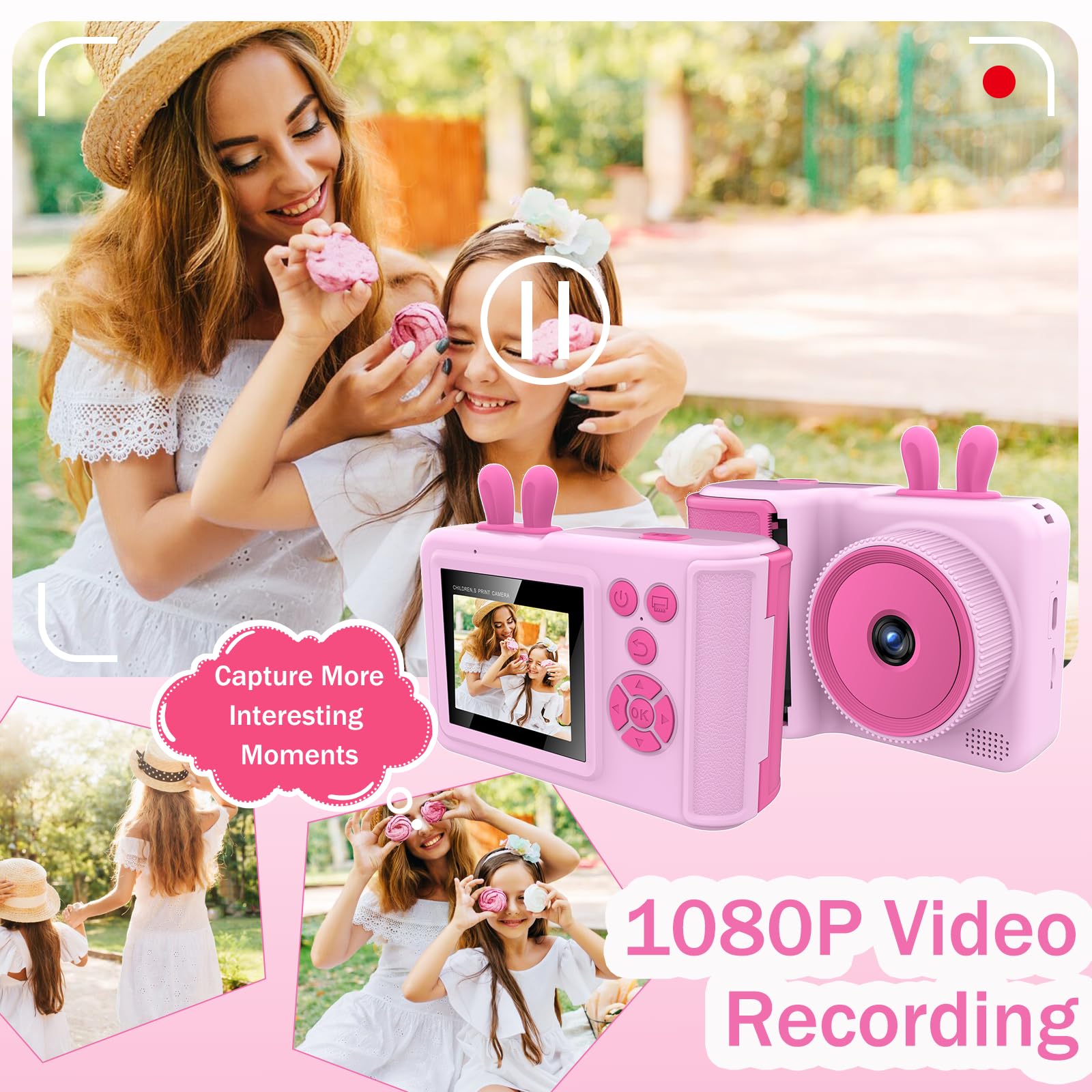 YINOCHE Kids Instant Print Digital Camera - Printable Photo Camera Toy for Boys & Girls Ages 3-14 | Birthday Gift for Kids | Fun for Parties, Travel & Creative Play (Pink)