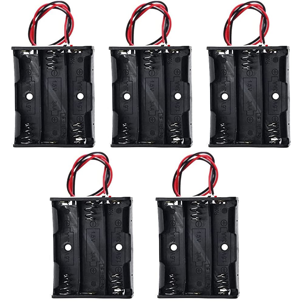 5PCS AA Battery Case Holder 1.5V - Black Plastic DIY Battery Storage Box with 3 Parallel Slots - Perfect for Organizing AA Batteries in Home, Office, or Emergency Kits