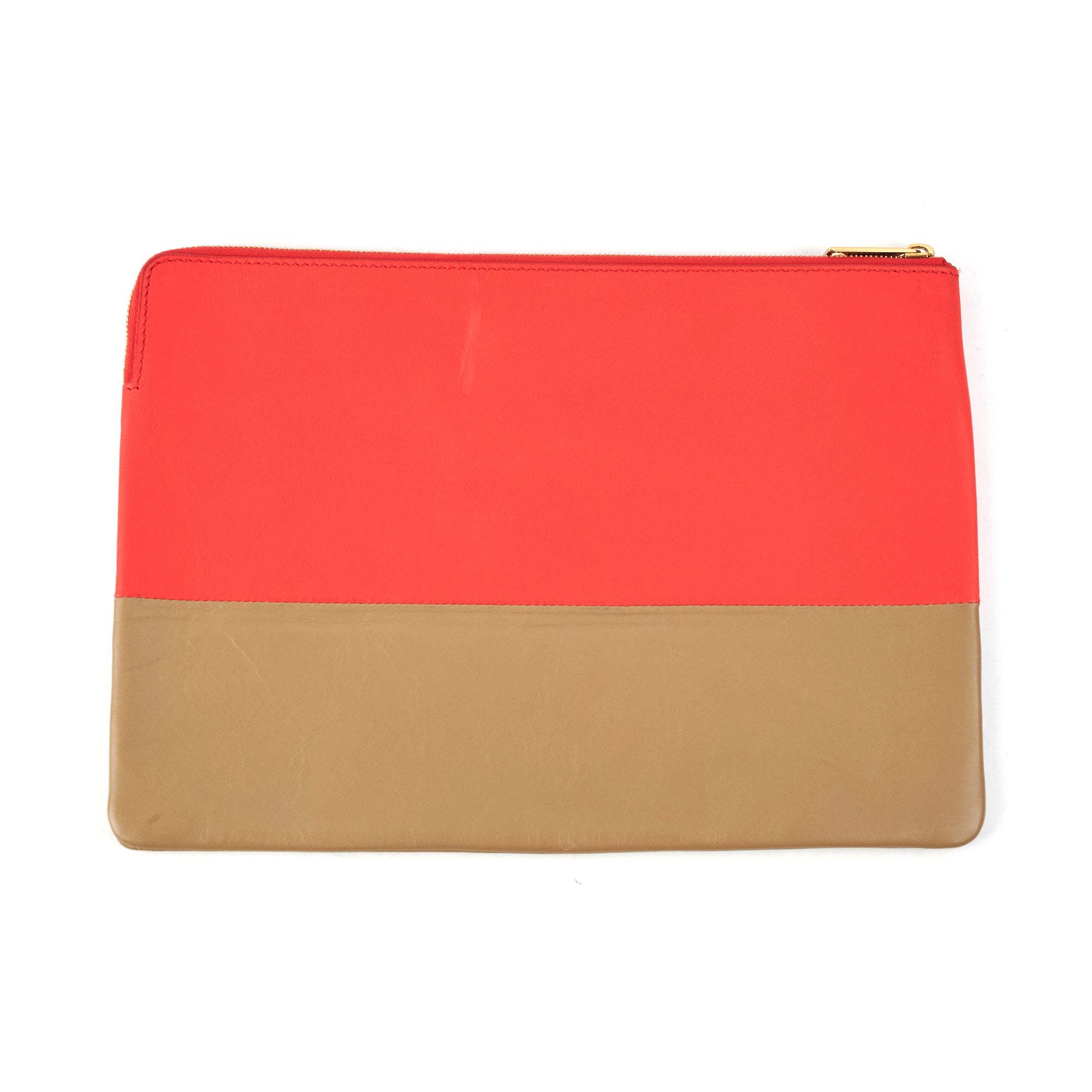 Celine Leather Pouch Handbag in Red/Taupe - Stylish Crossbody Bag for Women, Perfect for Work, Travel & Evening Out