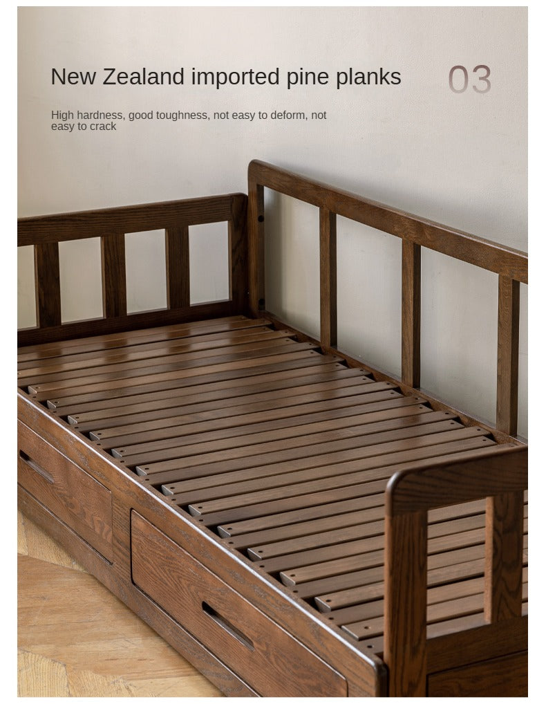 Solid Oak Wood Folding Sofa Bed with Storage | Convertible Guest Bed & Space-Saving Furniture for Small Apartments, Living Rooms & Home Offices