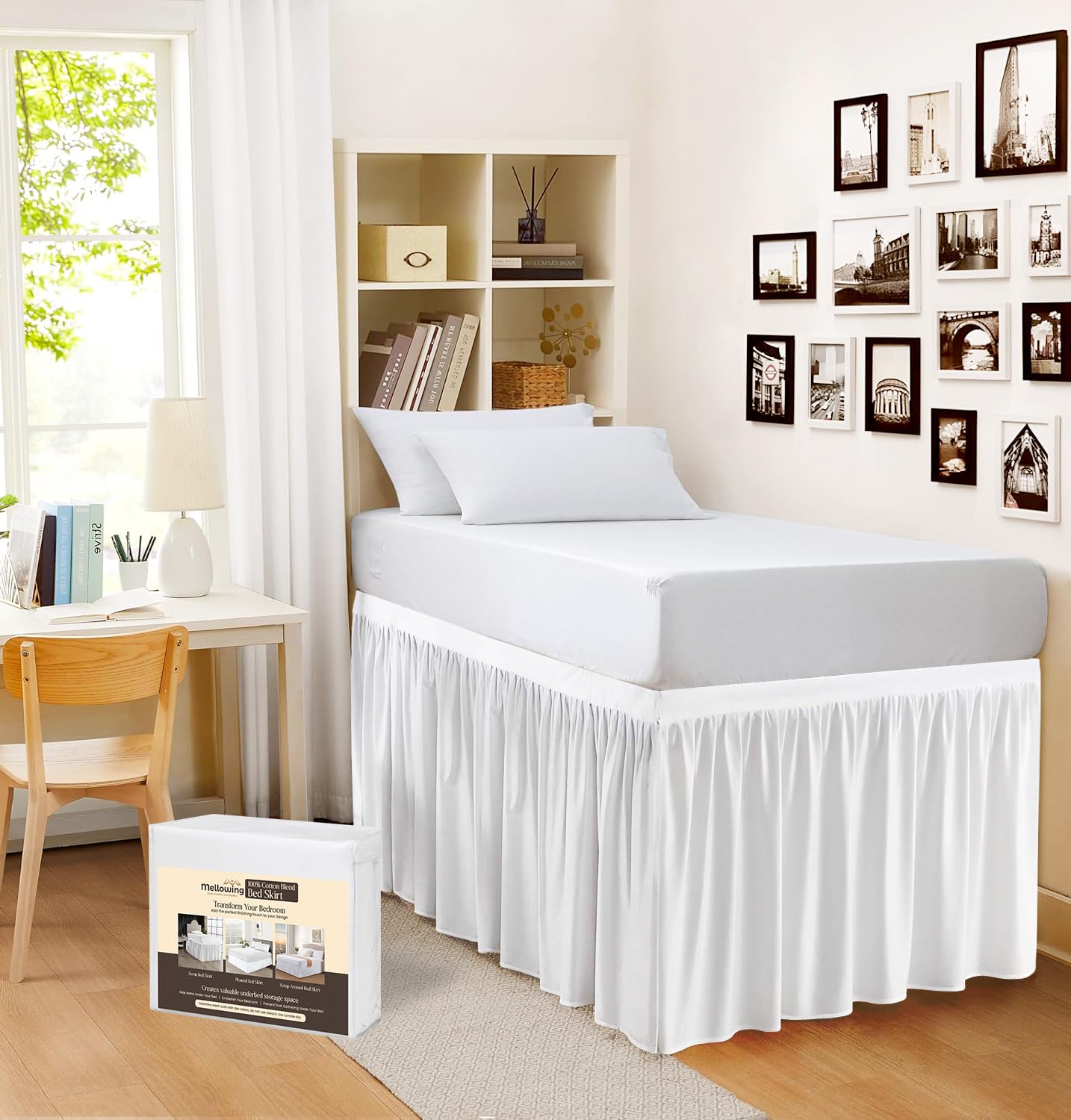 Microfiber Ruffled Bed Skirt for Dorm Room - Extra Long 34
