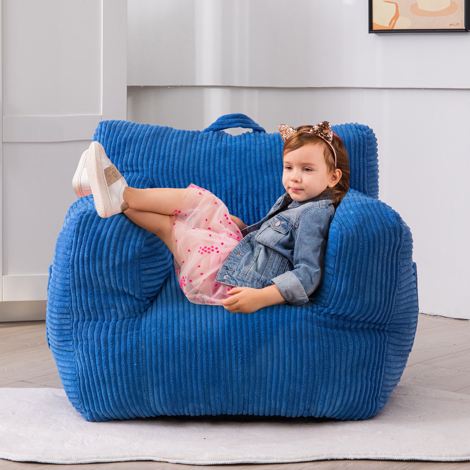 MAXYOYO Kids Bean Bag Chair - Soft Corduroy Bean Bag Couch with Armrests for Boys & Girls, Comfortable Seating for Bedroom, Playroom & Dorm (Blue) - Perfect for Reading, Gaming & Relaxing