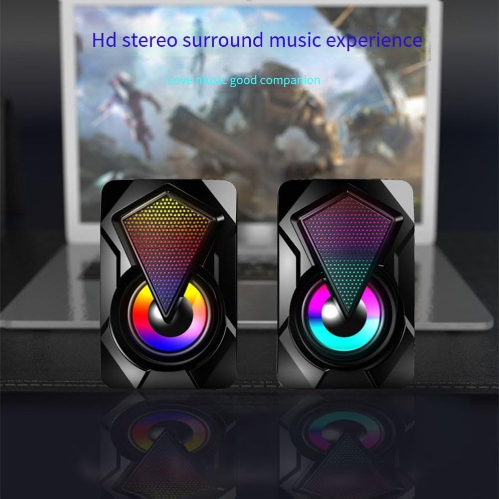 GLOBALHUT USB-Powered Computer Speakers with Stereo Sound, 3W*2 Output, RGB Lighting for PC, Laptop, Gaming, and Home Office Use