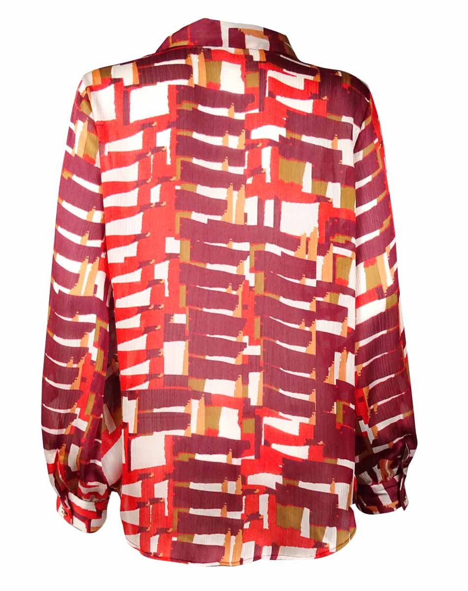 Vince Camuto Women's Long-Sleeve Graphic Print Blouse - Stylish Casual Top for Work, Date Night & Everyday Wear