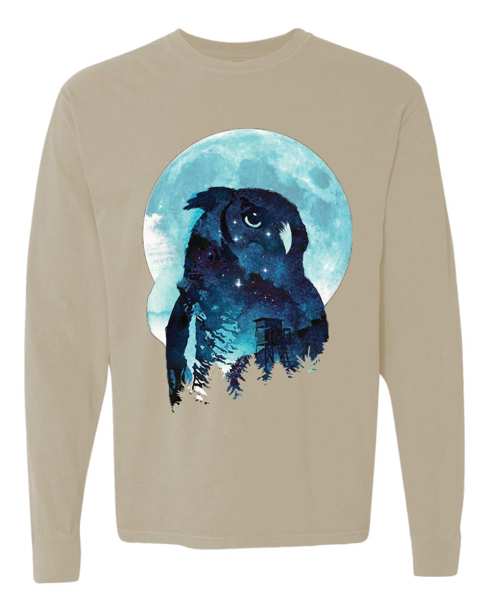 Vintage Washed Look Long Sleeve T-Shirt for Winter Beach Nights - Cozy Animal Lover Top for Owl Enthusiasts | Perfect for Campfires, Stargazing & Coastal Getaways