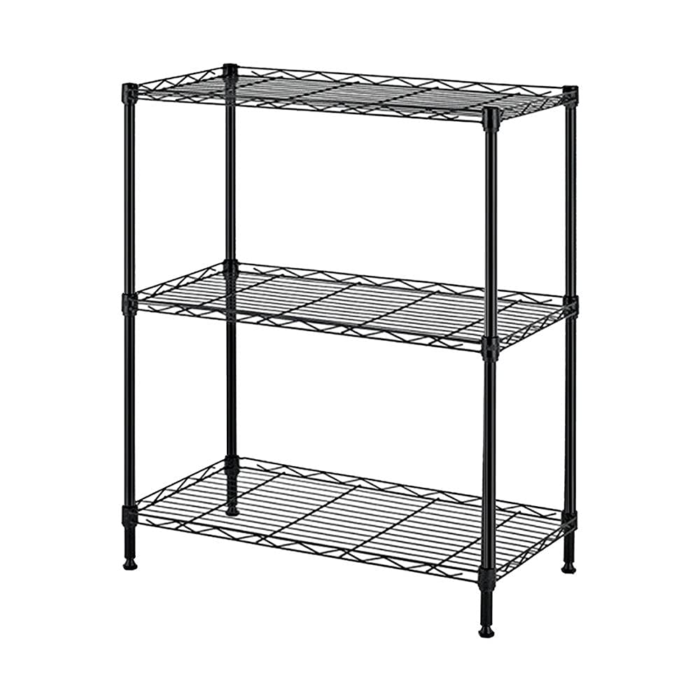 3-Tier Metal Wire Shelf Organizer - Kitchen & Bathroom Storage Rack - Carbon Steel Space-Saving Shelving Unit for Pantry, Spice, Toiletries & Home Organization - Black