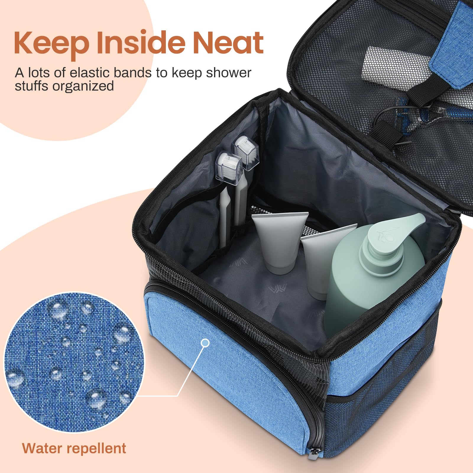 Portable Shower Caddy Tote - Quick Dry Mesh Shower Bag for College Dorm, Summer Camp & Travel - Waterproof Organizer for Toiletries, Cosmetics & Bath Essentials - Perfect for Students, Women & Men (Blue) - Ideal for RV Trips, Gym Showers & Beach Vacations