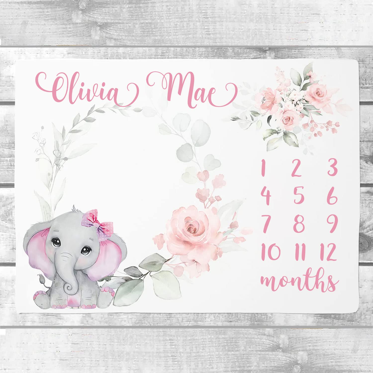 Personalized Floral Baby Milestone Blanket for Girls - Soft Elephant Design Baby Blanket, Newborn Gift for Baby Showers, Birthdays & Keepsake - Perfect for Nursery, Photo Shoots & Special Moments