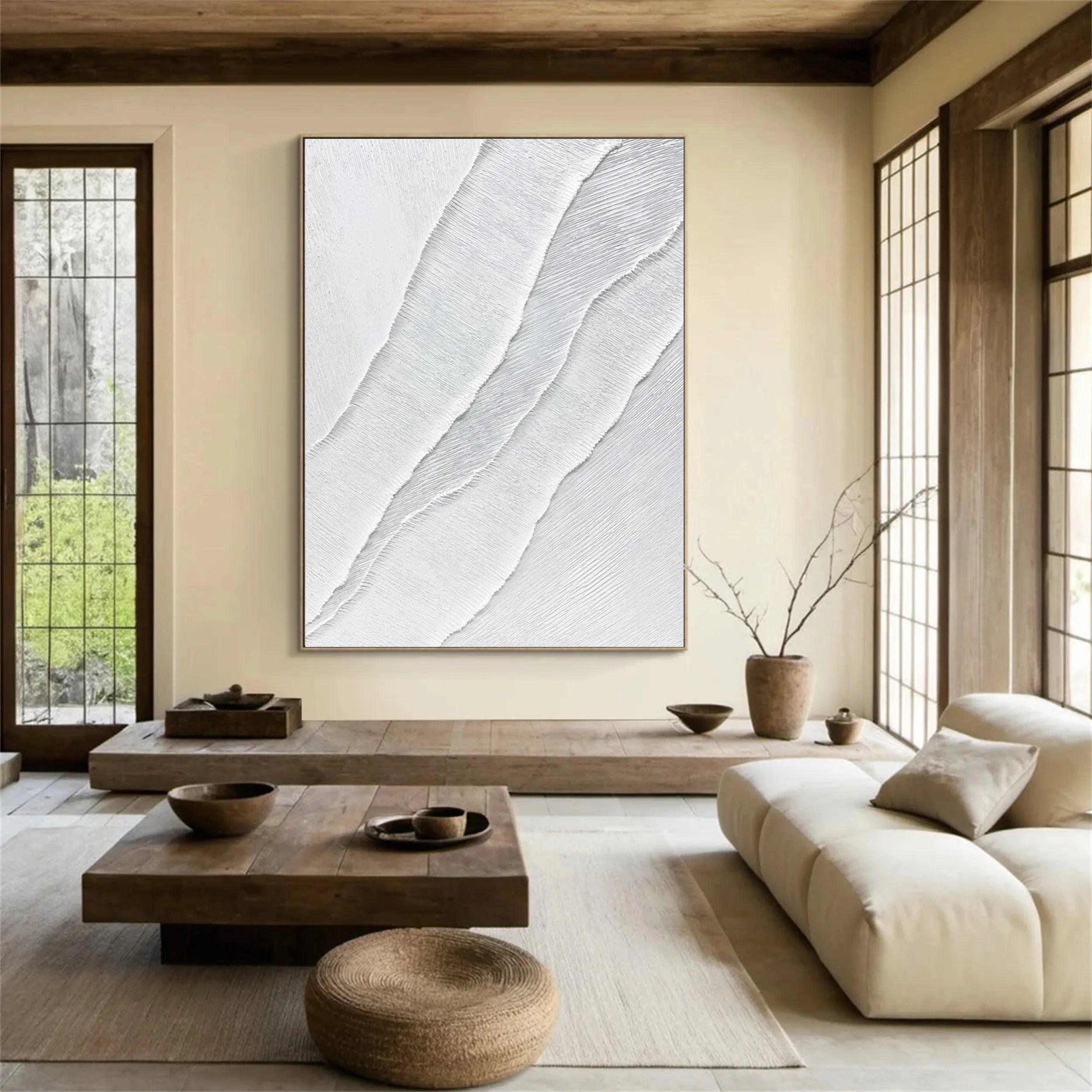 White Minimalist Textured Painting Canvas - Abstract Wall Art for Living Room & Bedroom Decor - Premium Quality #MM184