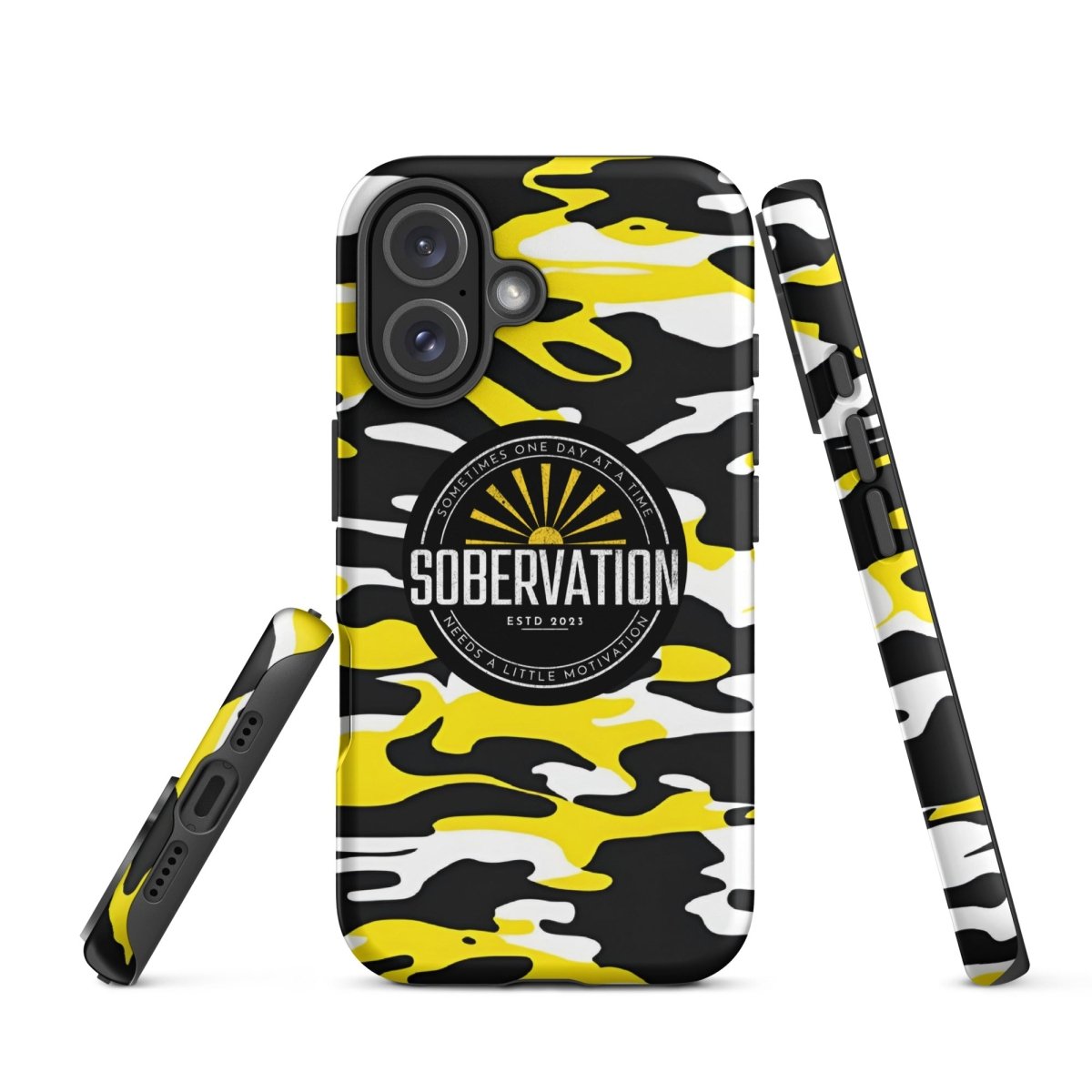 Sobervation Yellow Camo iPhone Case - Durable Shockproof Protective Cover for iPhone 14/13/12/11 Pro Max XR XS - Perfect for Outdoor Adventures, Hiking & Travel