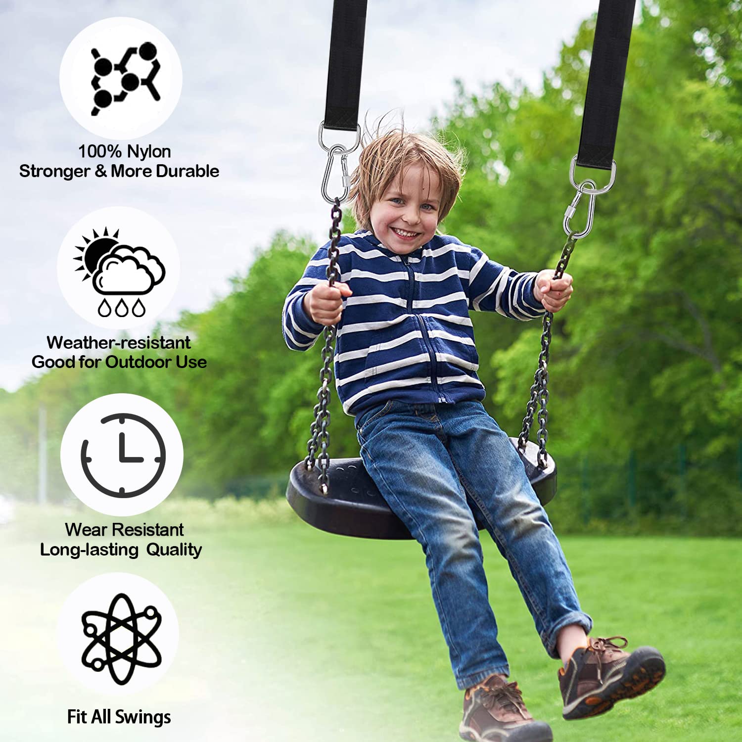 30FT Extra Long Heavy Duty Tree Swing Straps (Set of 2) - 5000 lbs Weight Capacity - Includes Tree Protector, Carabiner & Swivel - Easy Installation for Swings, Hammocks & Outdoor Play (Backyard, Park, Camping)