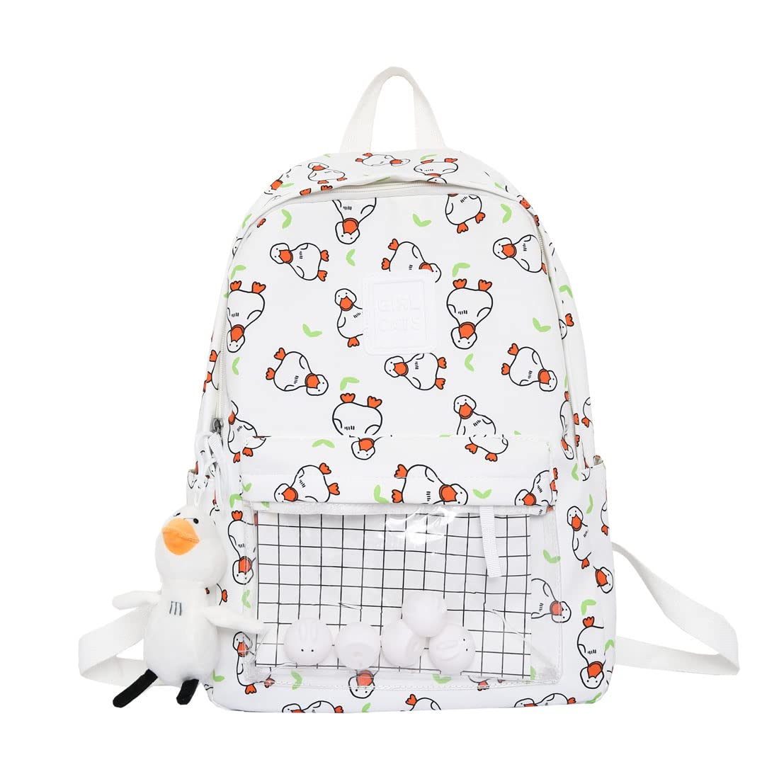 Cute Duck Backpack with Doll - Kawaii School Bag for Girls | White Fashion Backpack for Teens & Travel