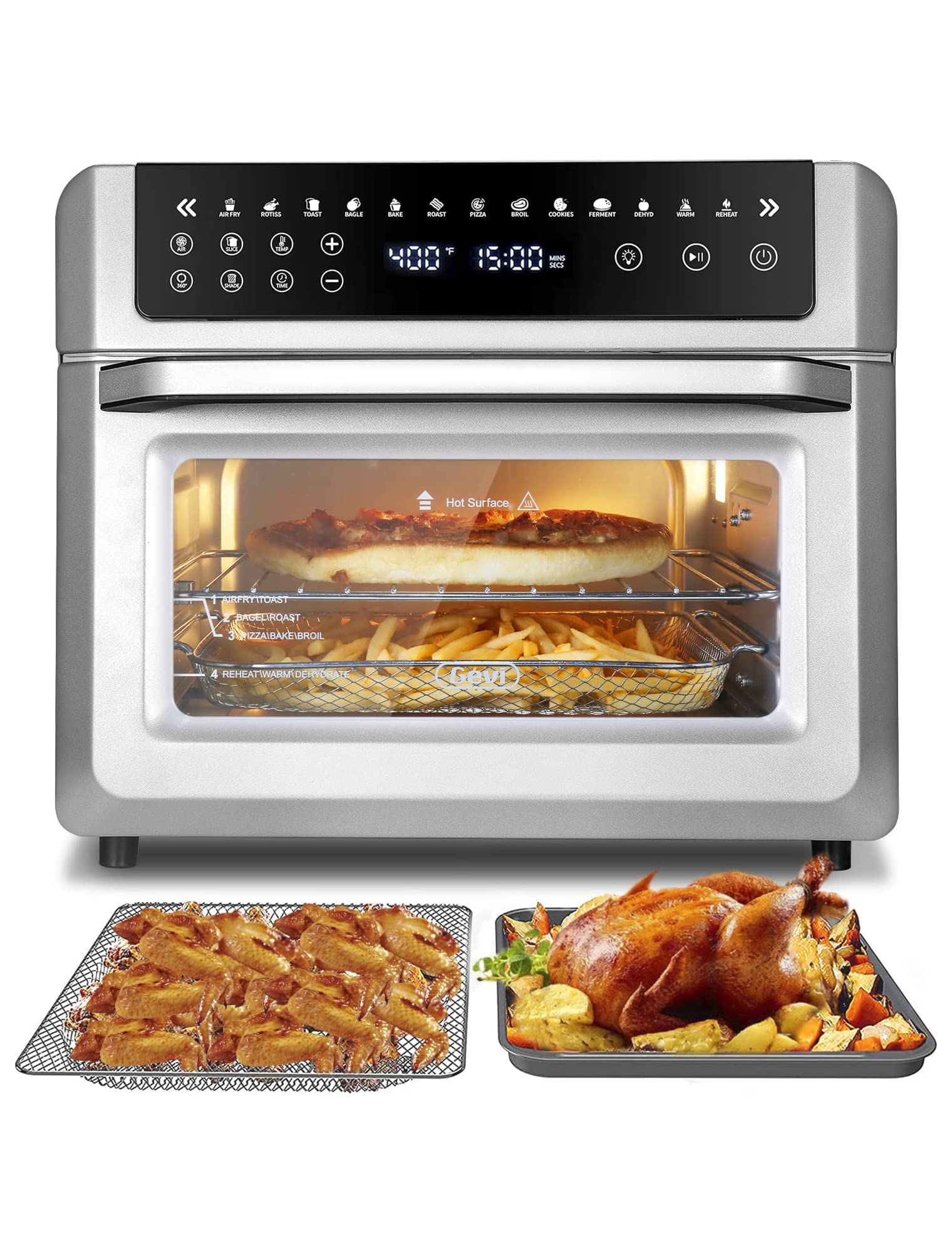 Gevi 12-in-1 Air Fryer Toaster Oven Combo with Digital LED Display - Large Capacity Convection Countertop Oven with Grill, Dehydrator & Online Recipes - Perfect for Baking, Roasting & Healthy Cooking at Home