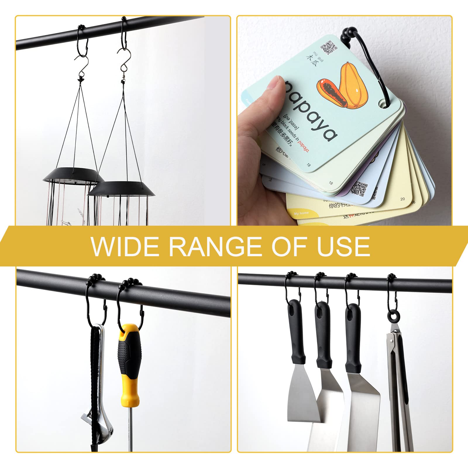 SUTINE 12PCS Stainless Steel Shower Curtain Hooks with Snap Closure - Rustproof Matte Black Roller Glide Rings for Bathroom, Shower Rod & Curtain - Perfect for Home, Hotel, and Apartment Bathroom Decor