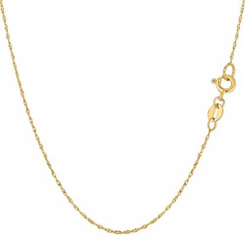 10K Real Yellow Gold Solid Rope Chain Necklace - 0.40mm to 0.70mm Thickness Options - Classic Shiny Design with Spring-Ring Clasp - 16