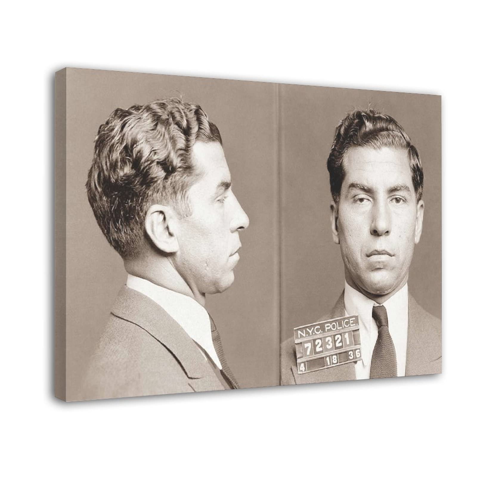 Vintage Lucky Luciano Canvas Wall Art Poster - 08x12inch (20x30cm) Framed Print for Bedroom, Office & Home Decor - Perfect Gift for Mafia History Lovers & Gangster Movie Fans