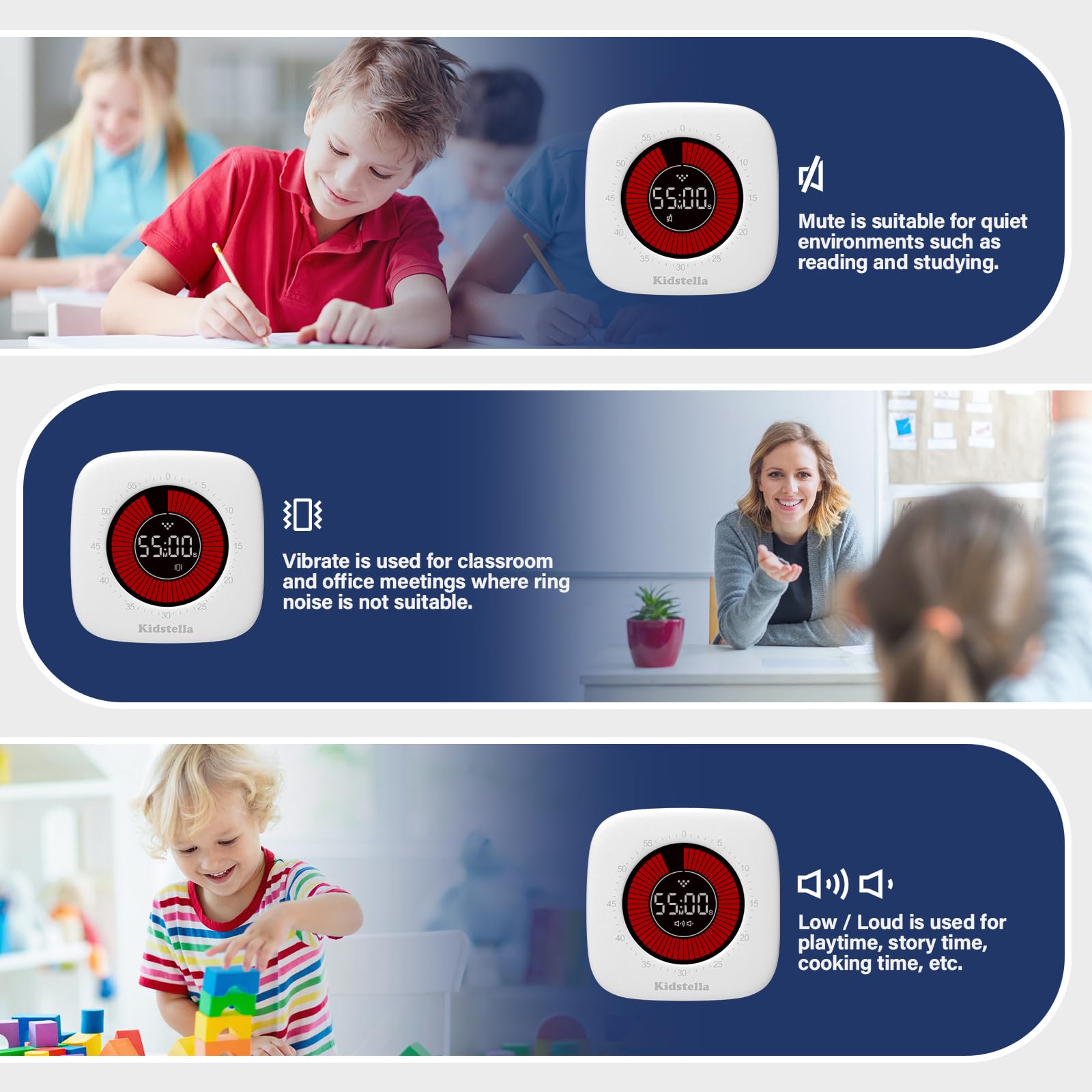 Rechargeable 60-Minute Visual Timer for Kids & Adults - 4 Alarm Modes, Silent Operation Pomodoro Timer for Classroom, Kitchen, Office - Autism & ADHD Focus Tool (Pearl White) - Perfect for Study Sessions, Cooking, Time Management & Special Needs Support