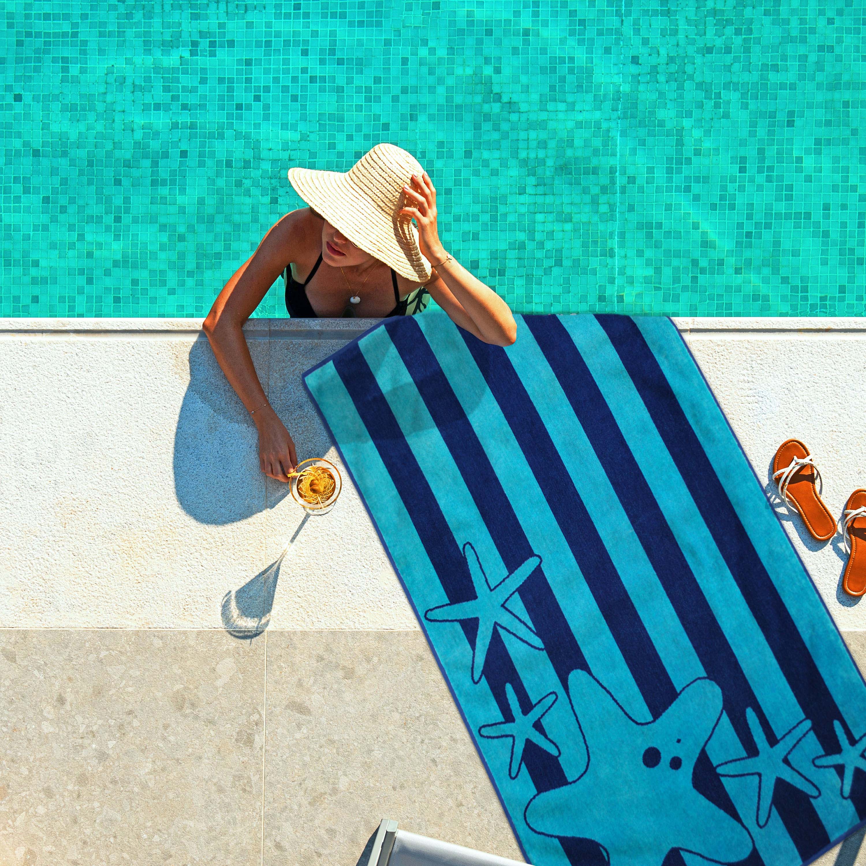 Premium Starfish Oversized Cotton 4-Piece Beach Towel Set - Ultra Soft, Quick Dry, Large 40x70 Inches - Perfect for Pool, Beach, Vacation & Spa Use