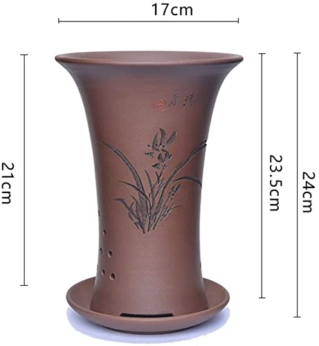Chinese Style Zisha Orchid Pot - Small & Large Ceramic Flower Pot with Tray for Indoor Plants, Retro Bonsai Basin for Phalaenopsis, Asparagus Fern - Perfect for Home Decor, Office & Gift Giving