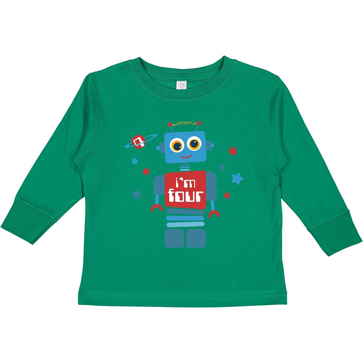 Inktastic Robot 4th Birthday Toddler Long Sleeve T-Shirt - Cute Robot Design for Boys & Girls - Perfect for Birthday Parties, School & Playtime