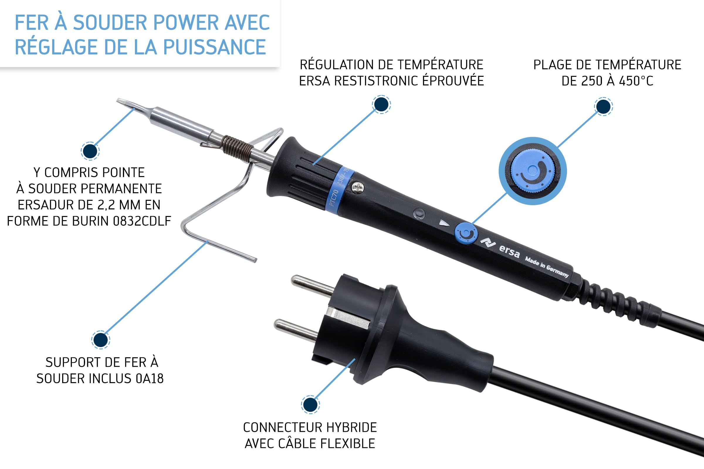 Ersa PTC 70 Professional Temperature Control Soldering Iron - Precise Heating for Electronics Repair, DIY Projects, and Circuit Board Work
