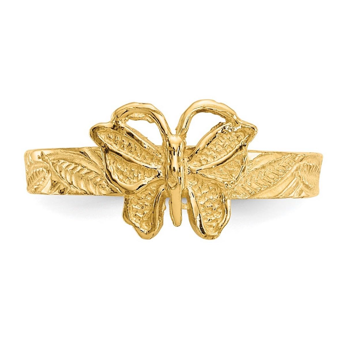 14K Yellow Gold Textured Polished Butterfly Angel Wings Toe Ring for Women - Elegant Foot Jewelry for Beach, Summer & Special Occasions
