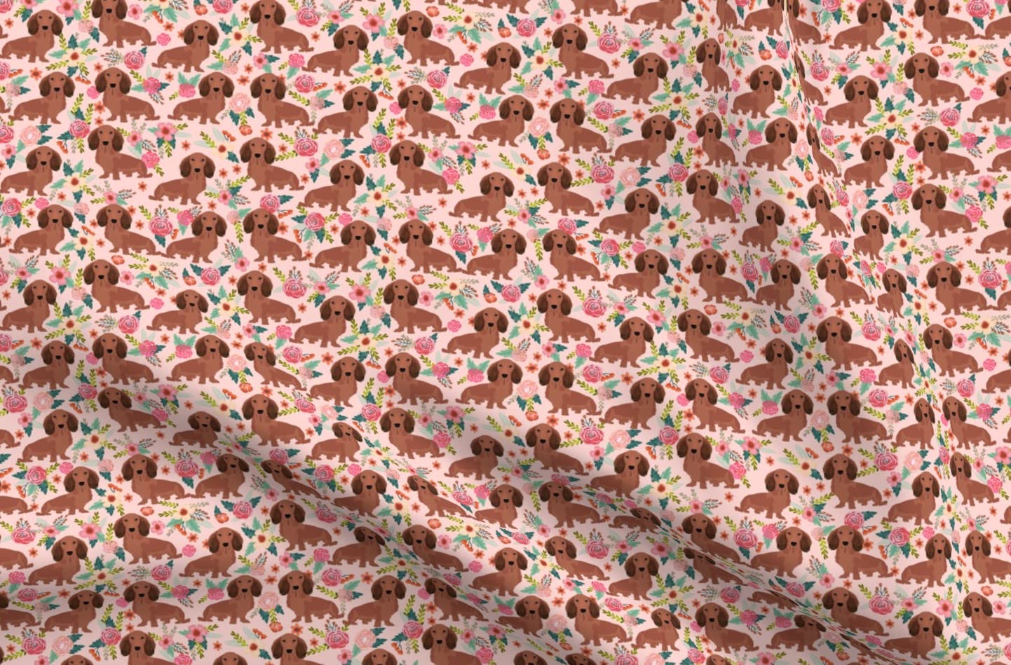 Dachshund Floral Printed Minky Fabric - Cute Wiener Dog Design for Sewing, Baby Blankets, Quilting & Plush Projects - Perfect for DIY Wedding Decor, Nursery & Home Decor