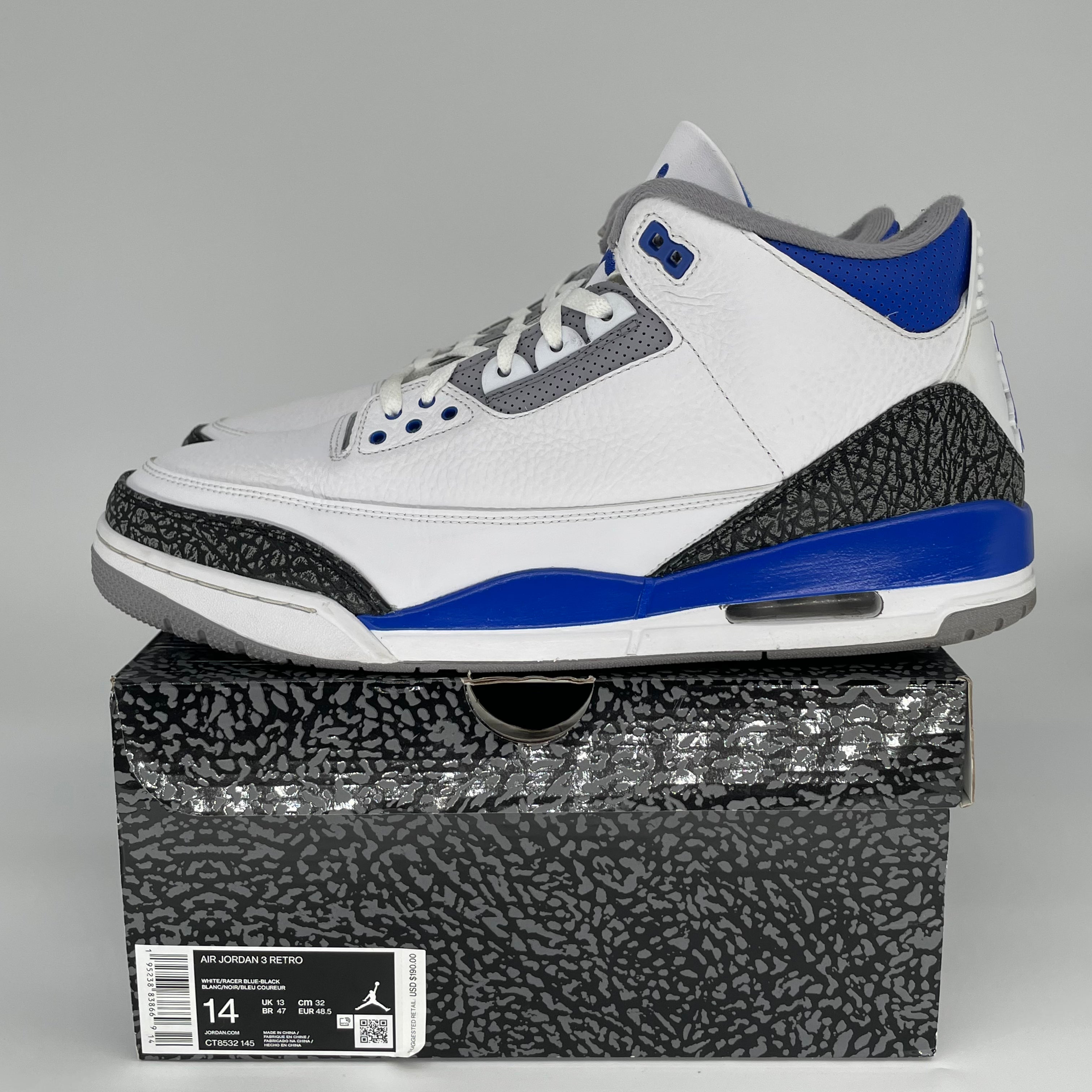 AIR JORDAN 3 RACER BLUE Men's Basketball Shoes Size 14 - Style CT8532-145 | Retro Sneakers for Casual Wear & Street Fashion